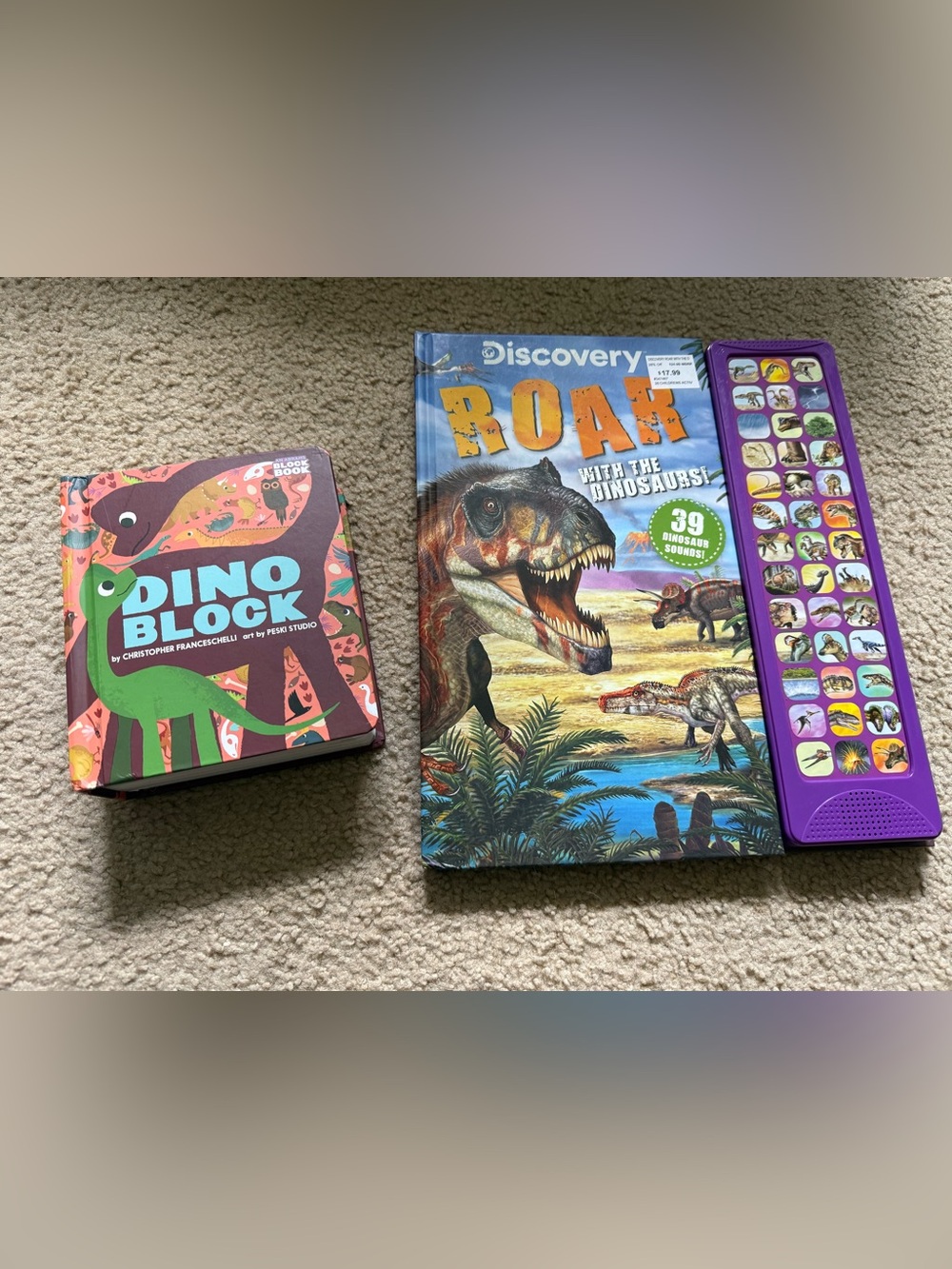Dino Block Book & Discovery Roar with the Dinosaurs! Sound Book-2 Book Set
